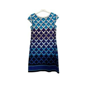 Roz & Ali Blue Geometric Print Short Sleeve Zip Dress Size 10